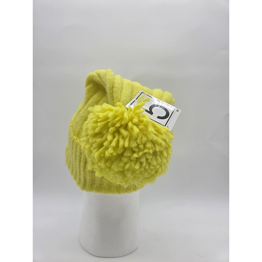 Unbranded Beanie Hat One Size Yellow Womens Ribbed Knit Pom-Pom Winter Accessory - Picture 6 of 8